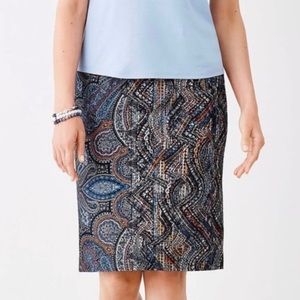 J Jill large Blue Paisley Ponte Knit Pencil skirt